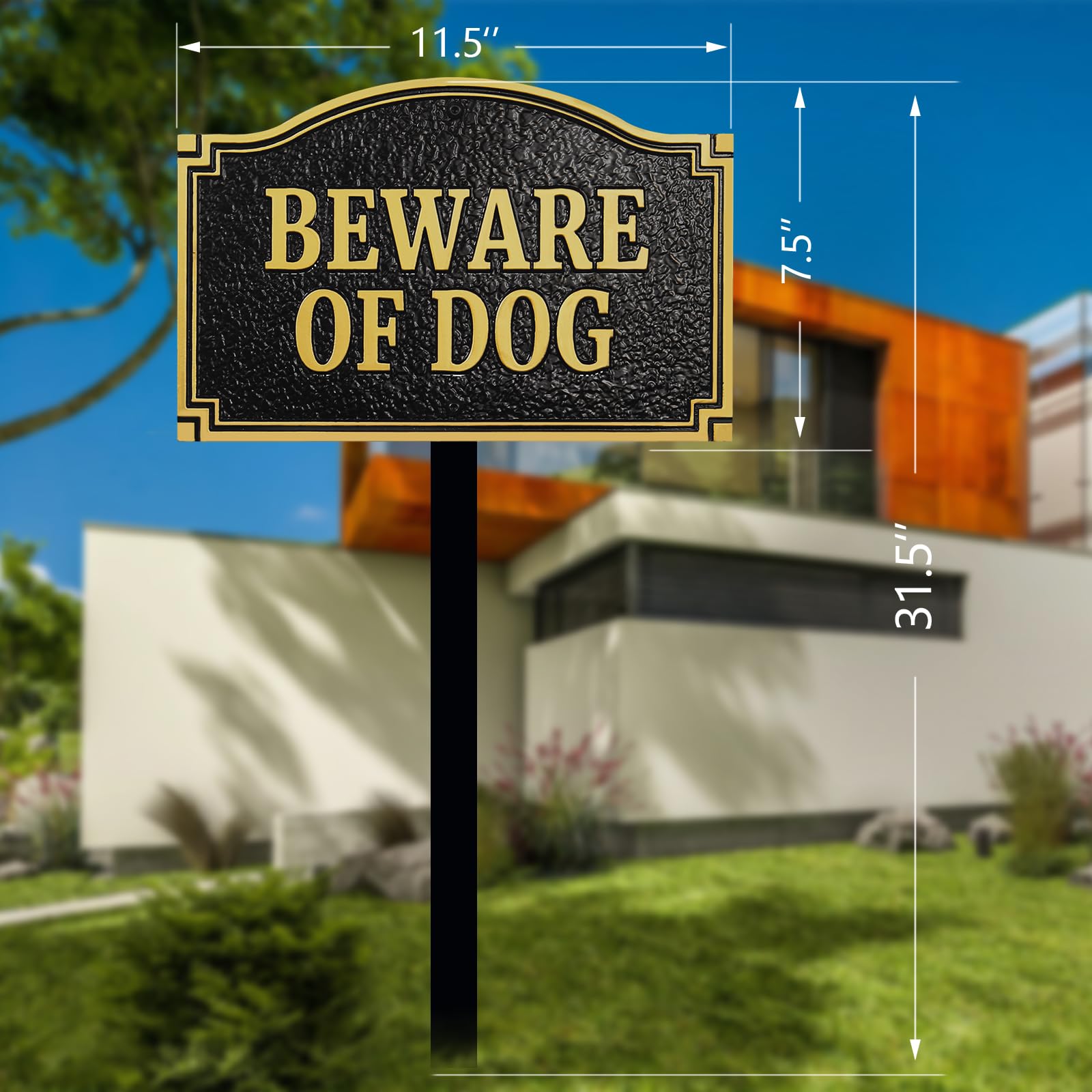 Morgtta sign on a gate in a landscaped yard for decorative protection