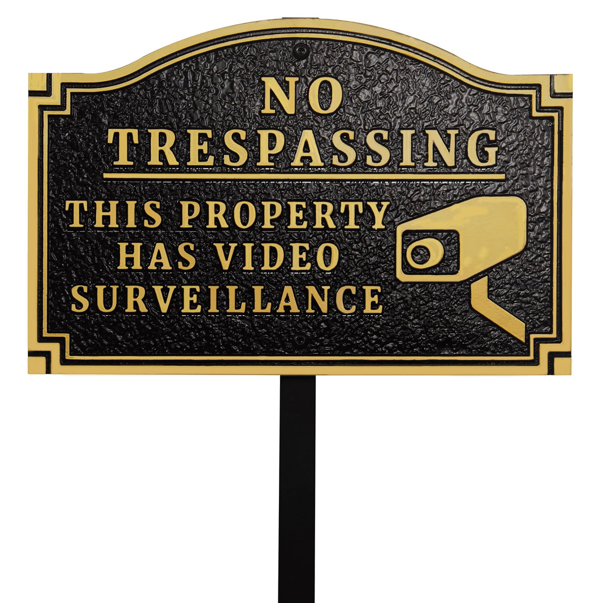 Morgtta front view of sign showing clear surveillance message and curb appeal