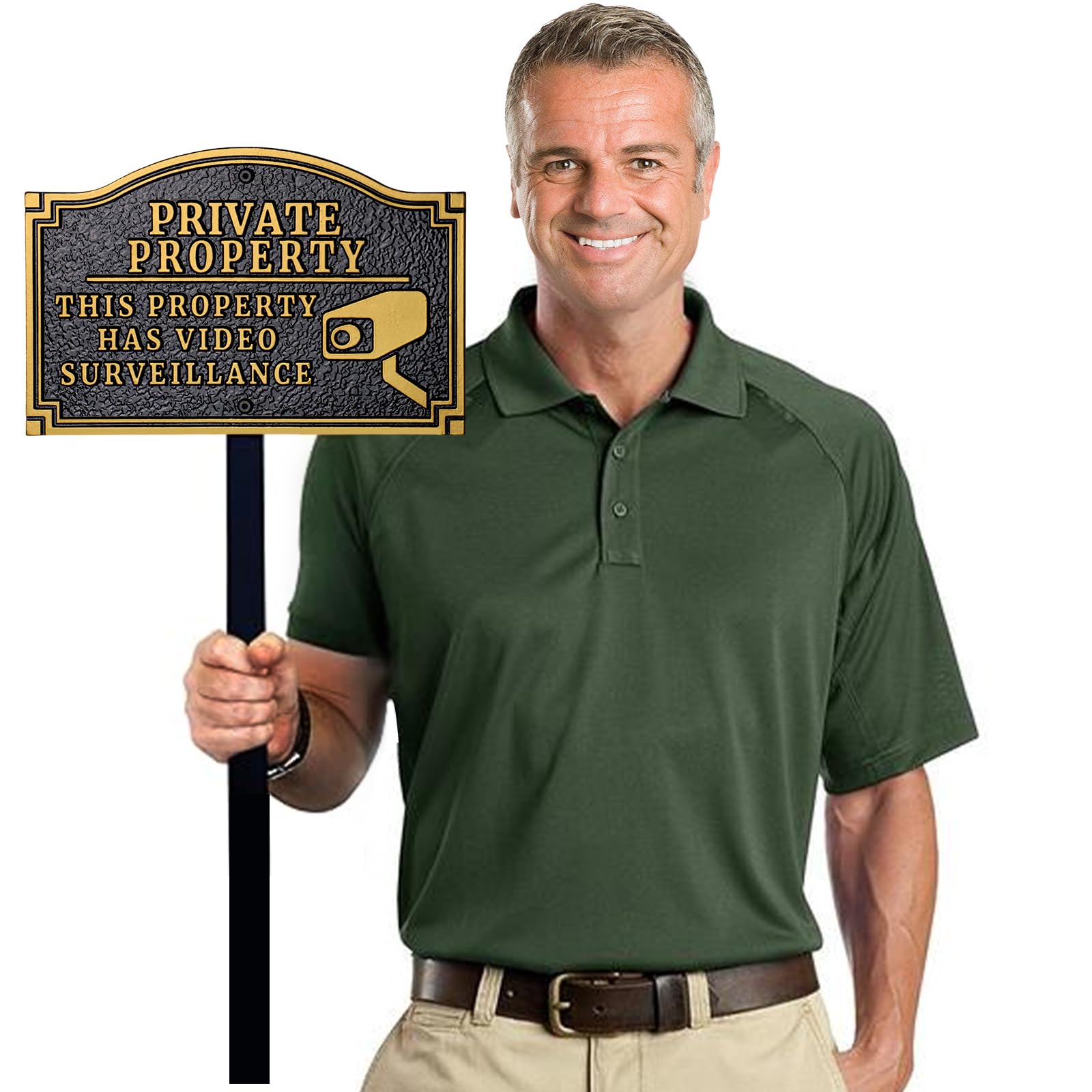 Morgtta sign on stake mounted in yard offering visible property notice