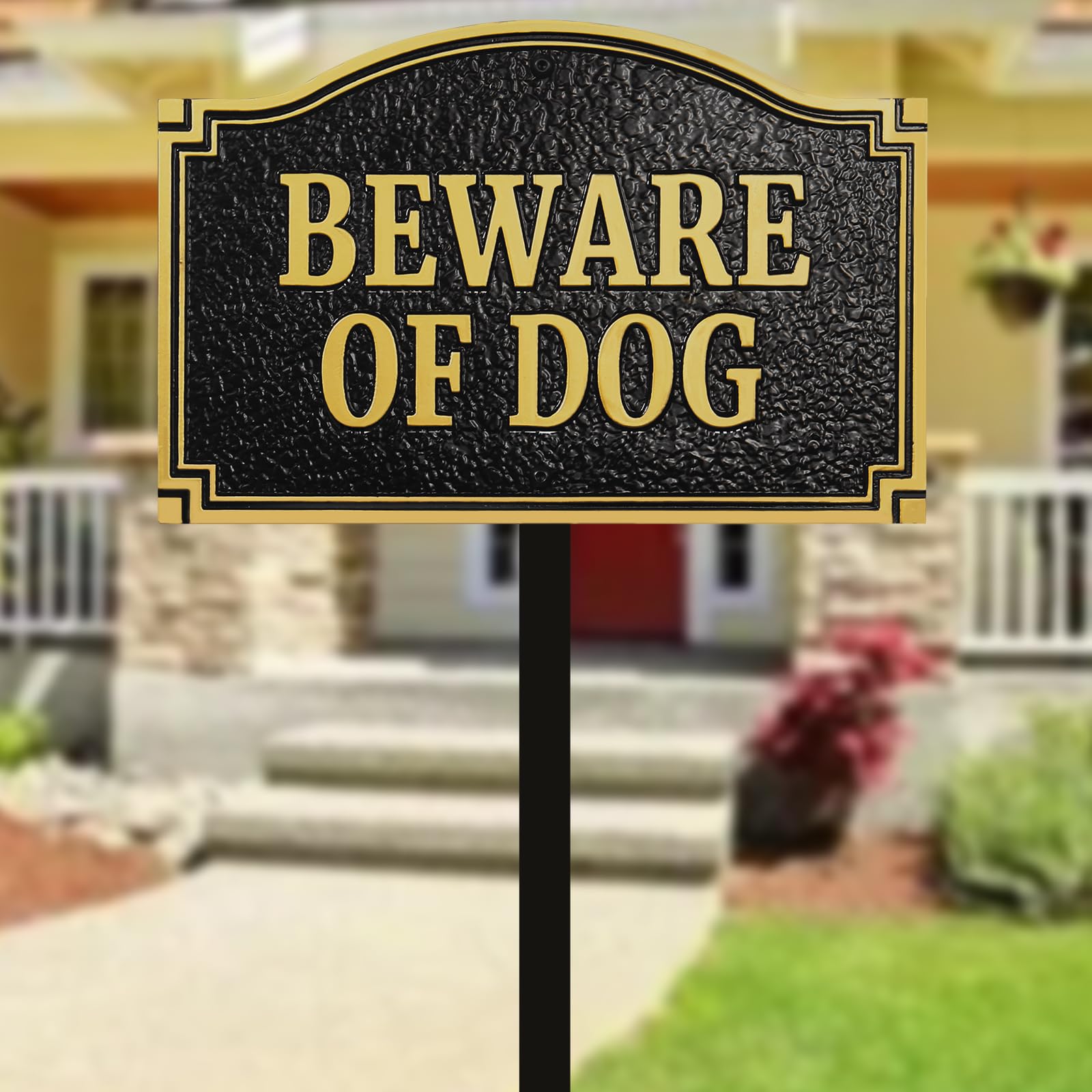 Morgtta yard sign installed on stakes demonstrating secure placement