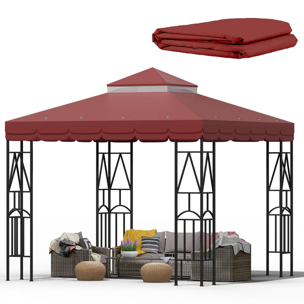 Morikoro front view of red lace canopy top showcasing full coverage and style