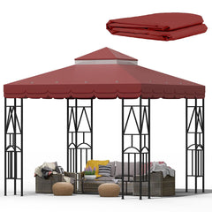 Morikoro front view of red lace canopy top showcasing full coverage and style