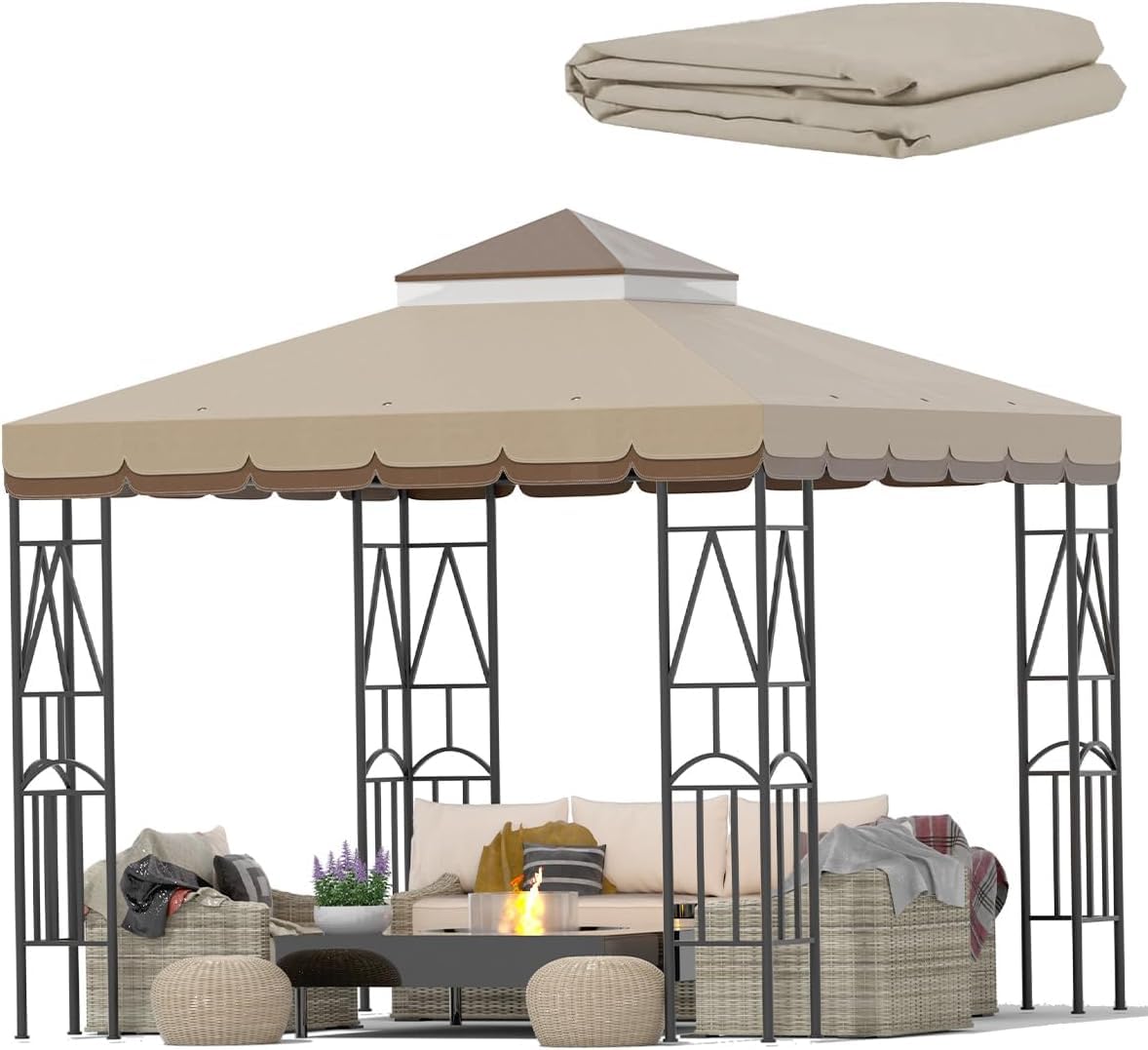 Morikoro front view coffee liqueur brown canopy showing full cover and lace, durable shade