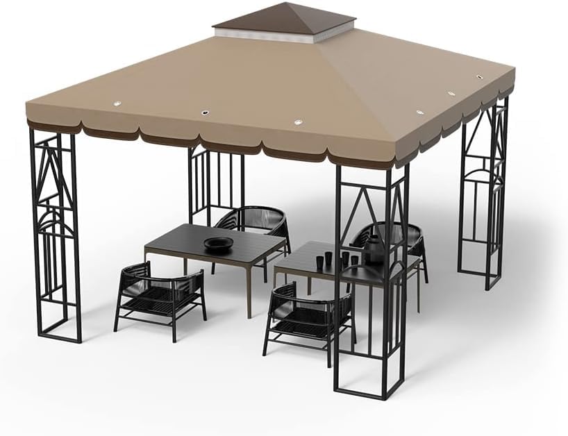 Morikoro lifestyle patio setup with canopy creating shaded outdoor seating area