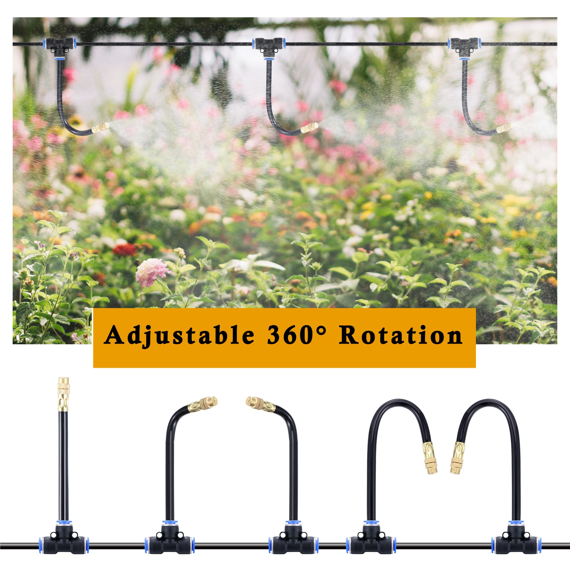 Mornajina bendable support rod angled to target plants for precise spray placement