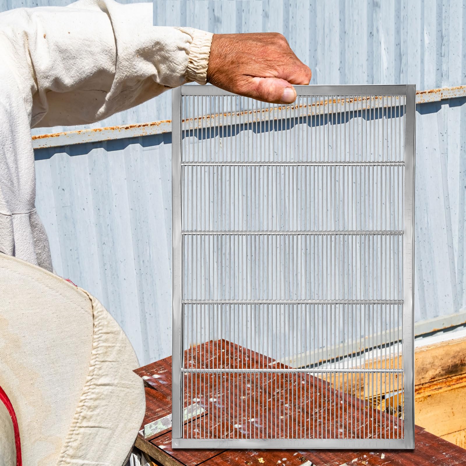 MorningRo excluder in apiary scene showing practical use and hive management benefit