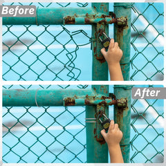 MorningRo tied to a chain-link top rail proving sturdy fence attachment