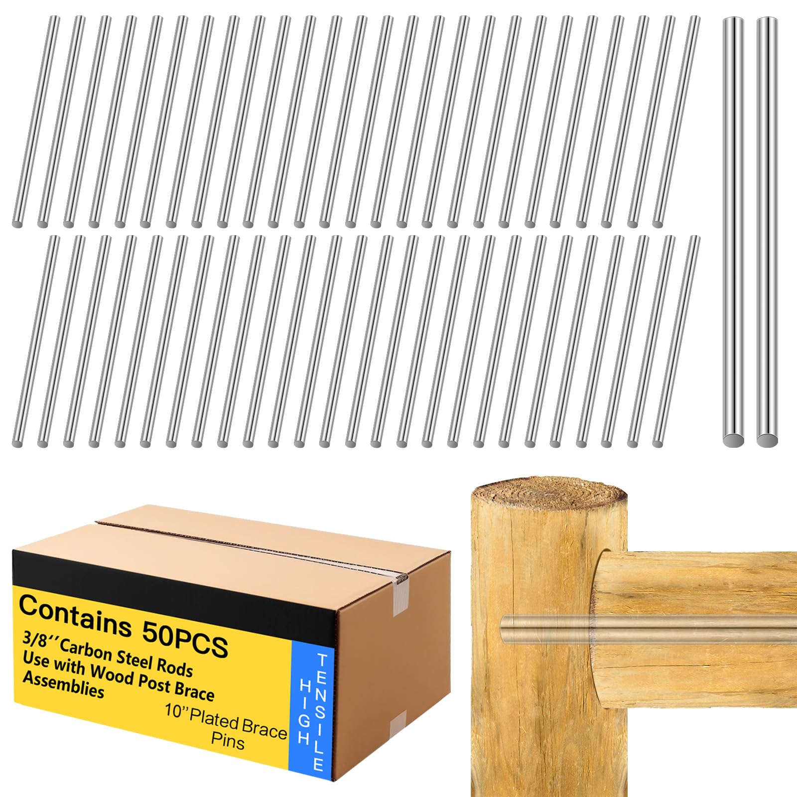 MorningRo front packaging of 50 galvanized brace pins showing quantity and size benefit