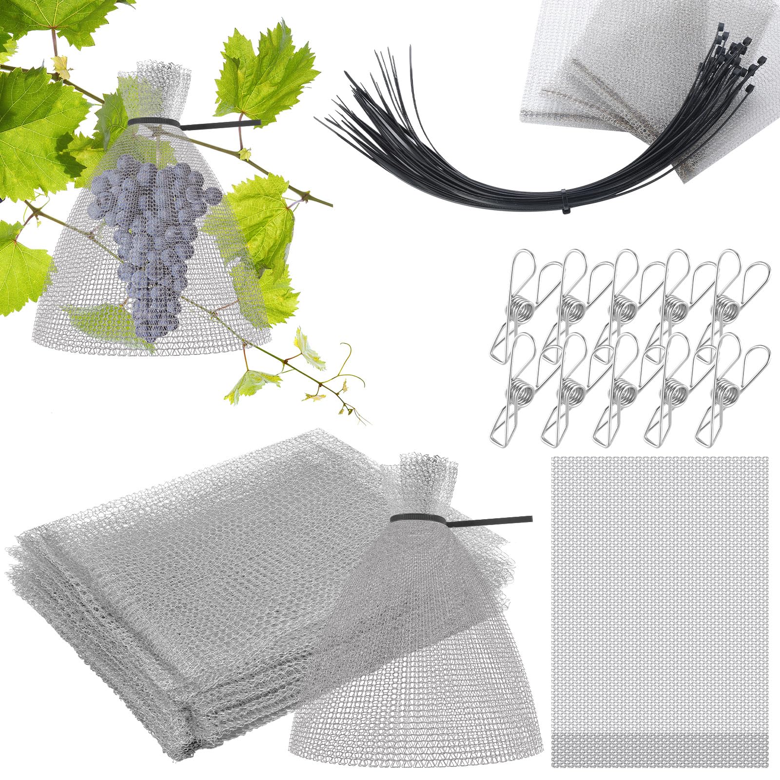 MorningRo front packaging showing 25 mesh bags and included clips, protects harvest