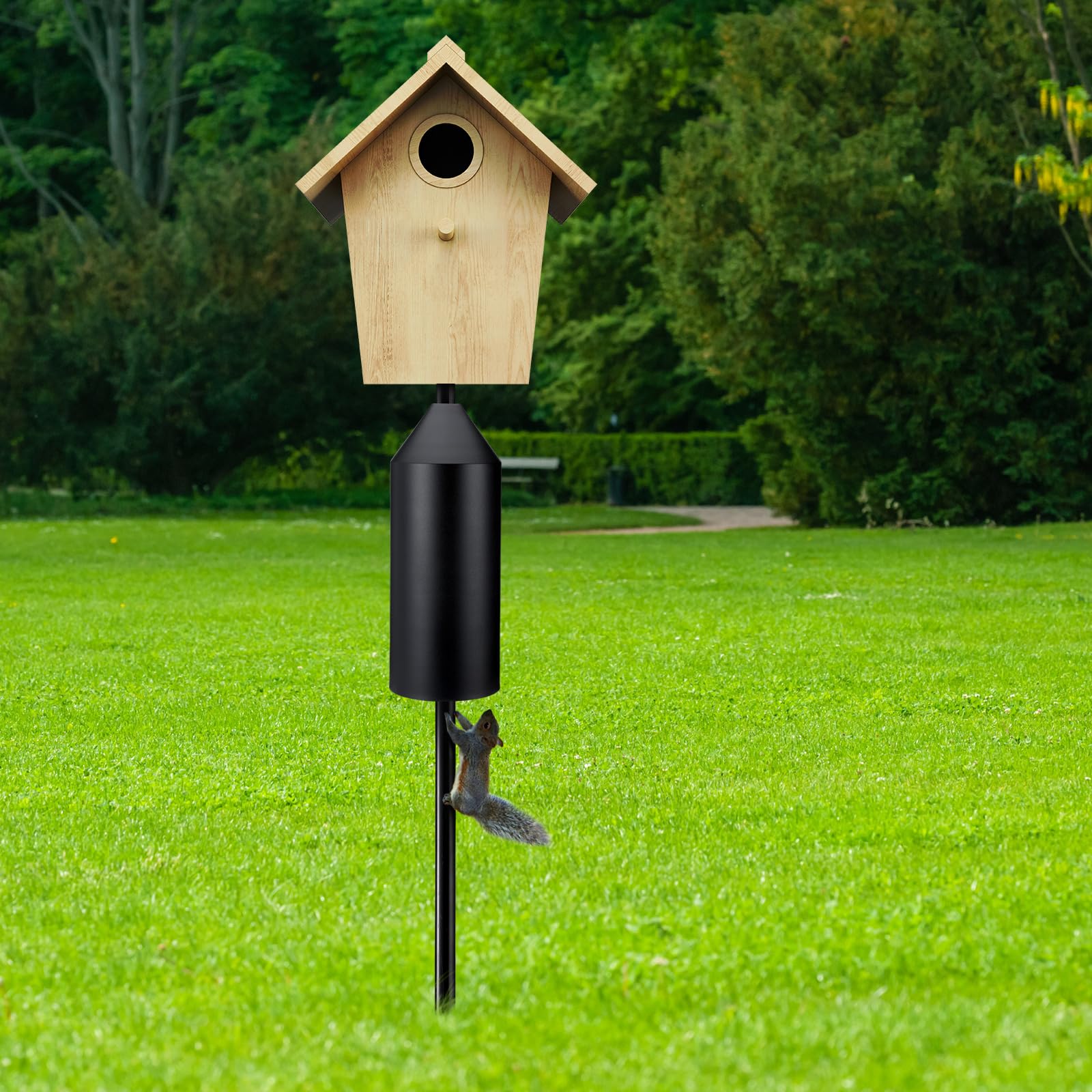 MorningRo front view of black baffle showing slim protective design for feeders
