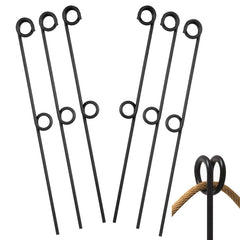 MorningRo front view of six black double rope stakes showing organized set benefit