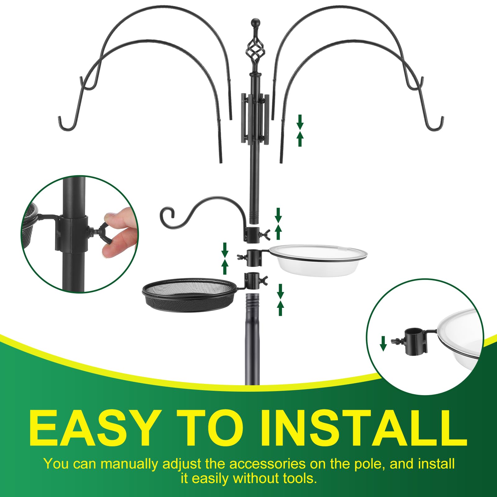 MorningRo stand with multiple bird feeders hanging to attract songbirds to garden