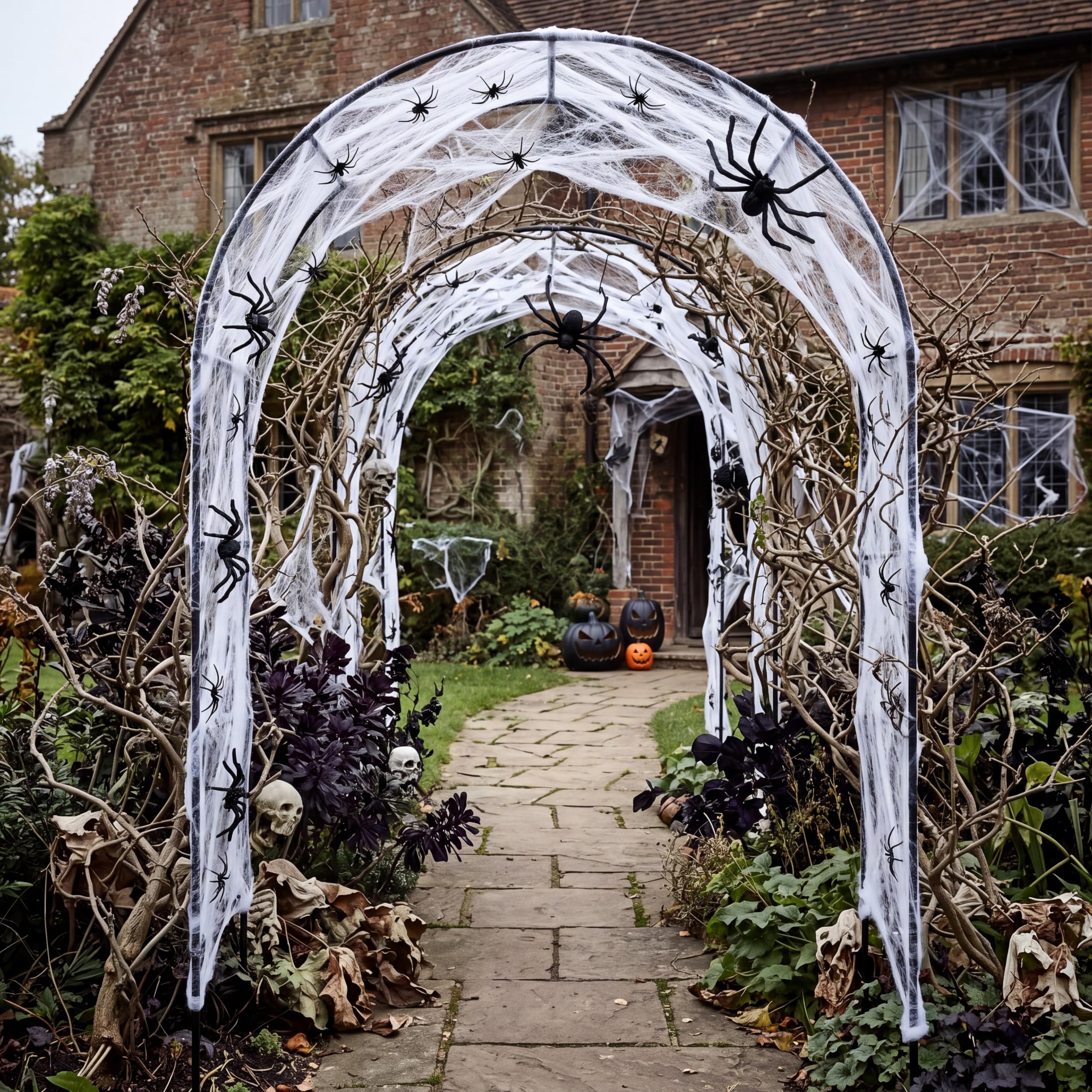 MorningRo arch installed in front yard creating spooky entrance and guest impact