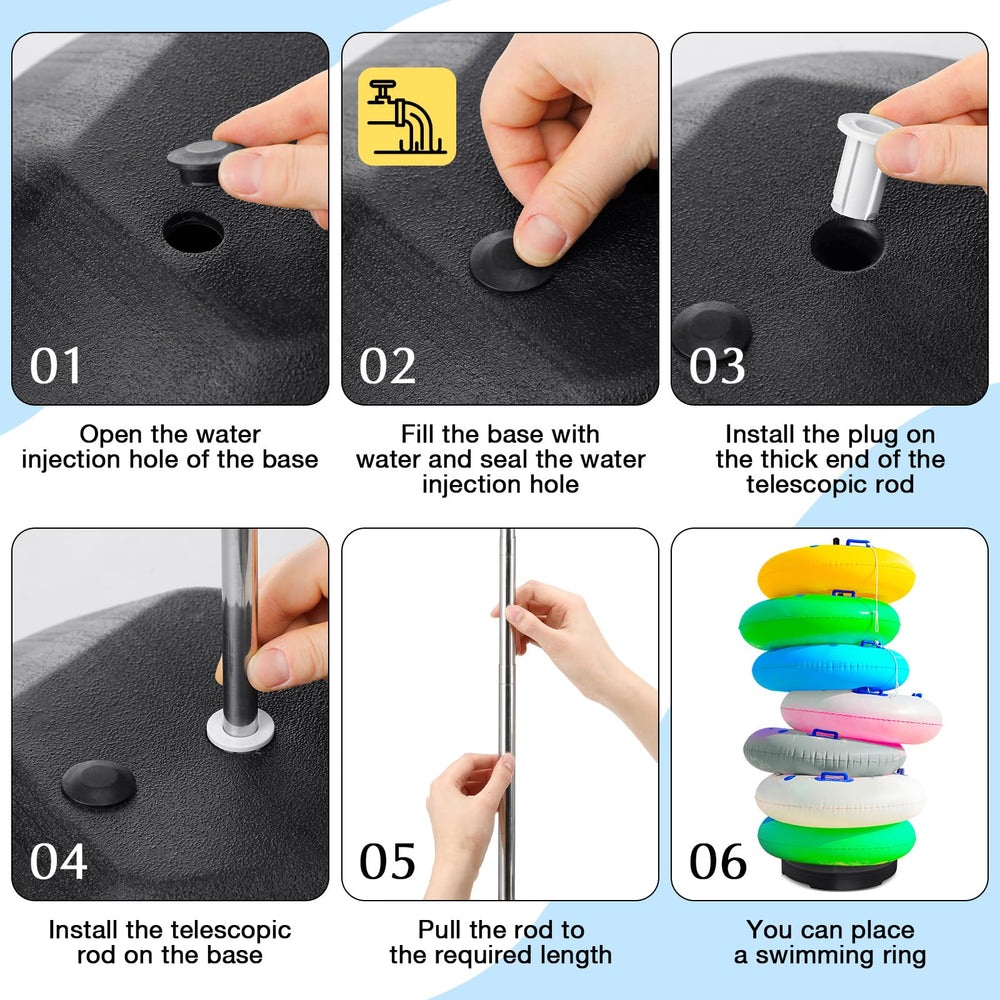 MorningRo rack holding seven swim rings showing generous storage capacity