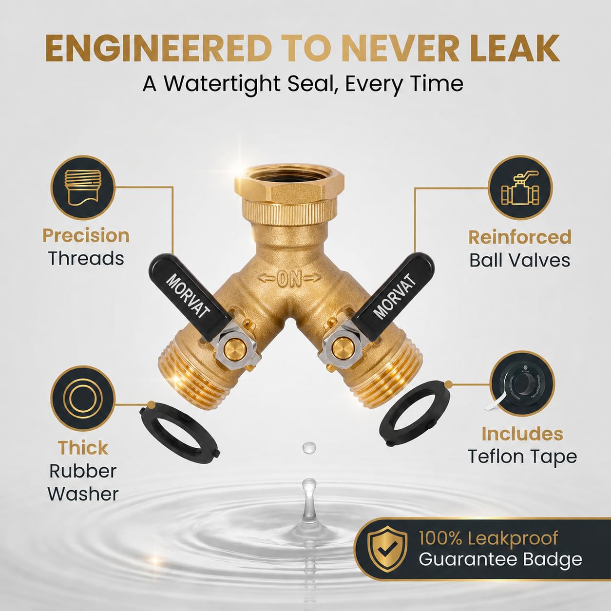 Morvat splitter attached to faucet in garden, enables two simultaneous water lines