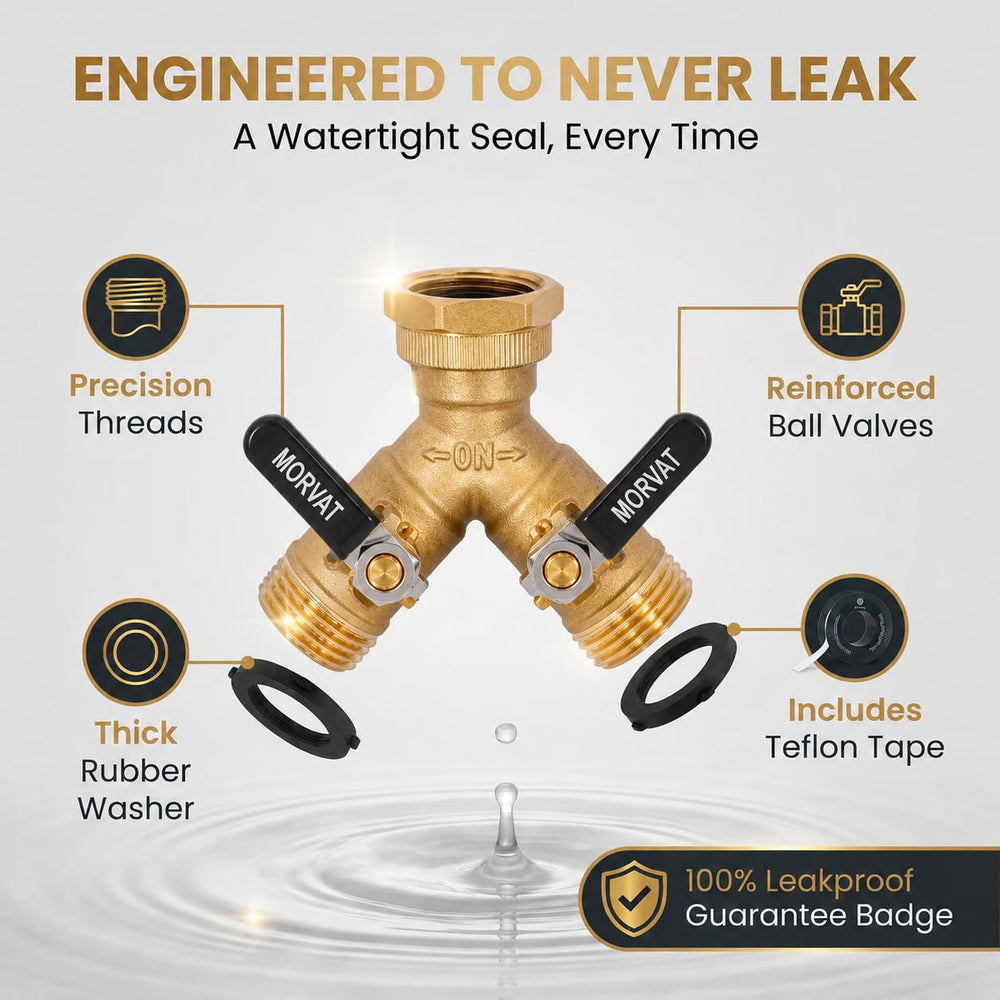 Morvat splitter attached to faucet in garden, enables two simultaneous water lines