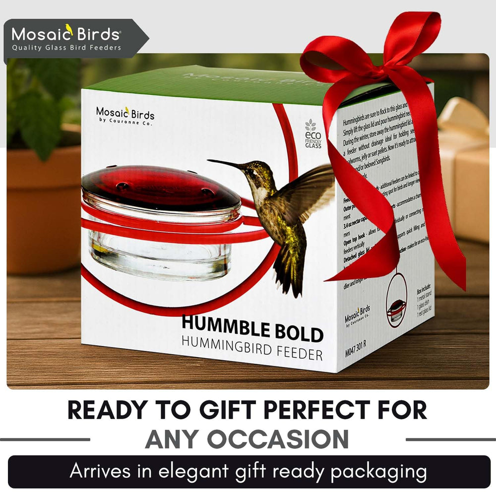 Mosaic Birds feeder in a four-color gift box, ready-to-give presentation for bird lovers