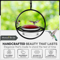 Mosaic Birds close-up of glass bowl interior, easy-to-clean and clear for nectar monitoring