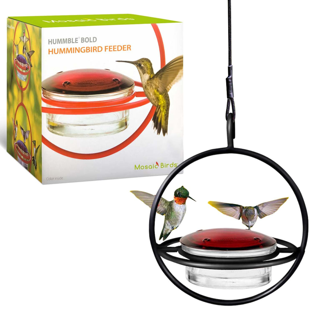 Mosaic Birds feeder next to a soda can for scale, compact 3.4 oz size for daily refills