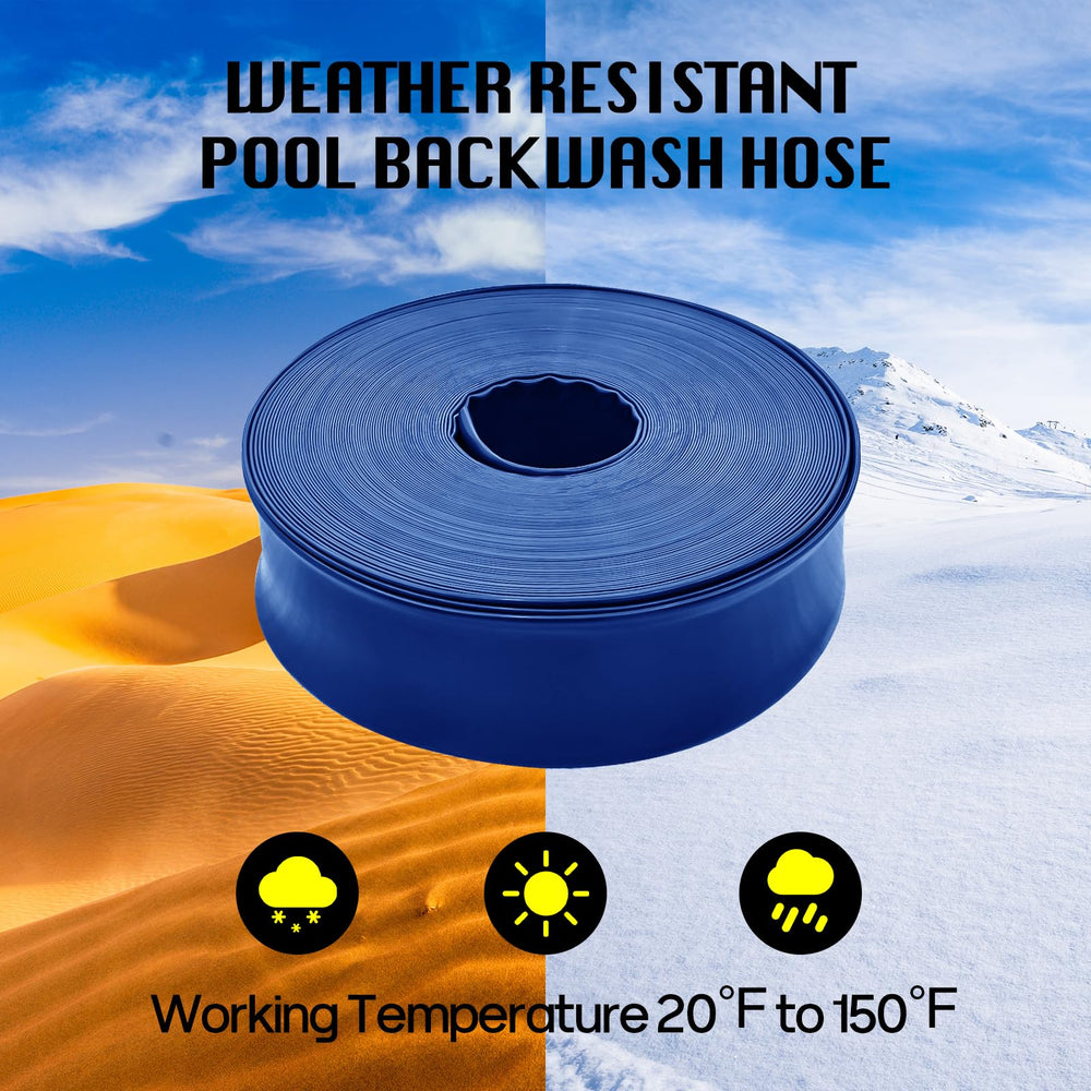 Mosenpol hose laid out in yard showing 100ft reach for distant drainage needs