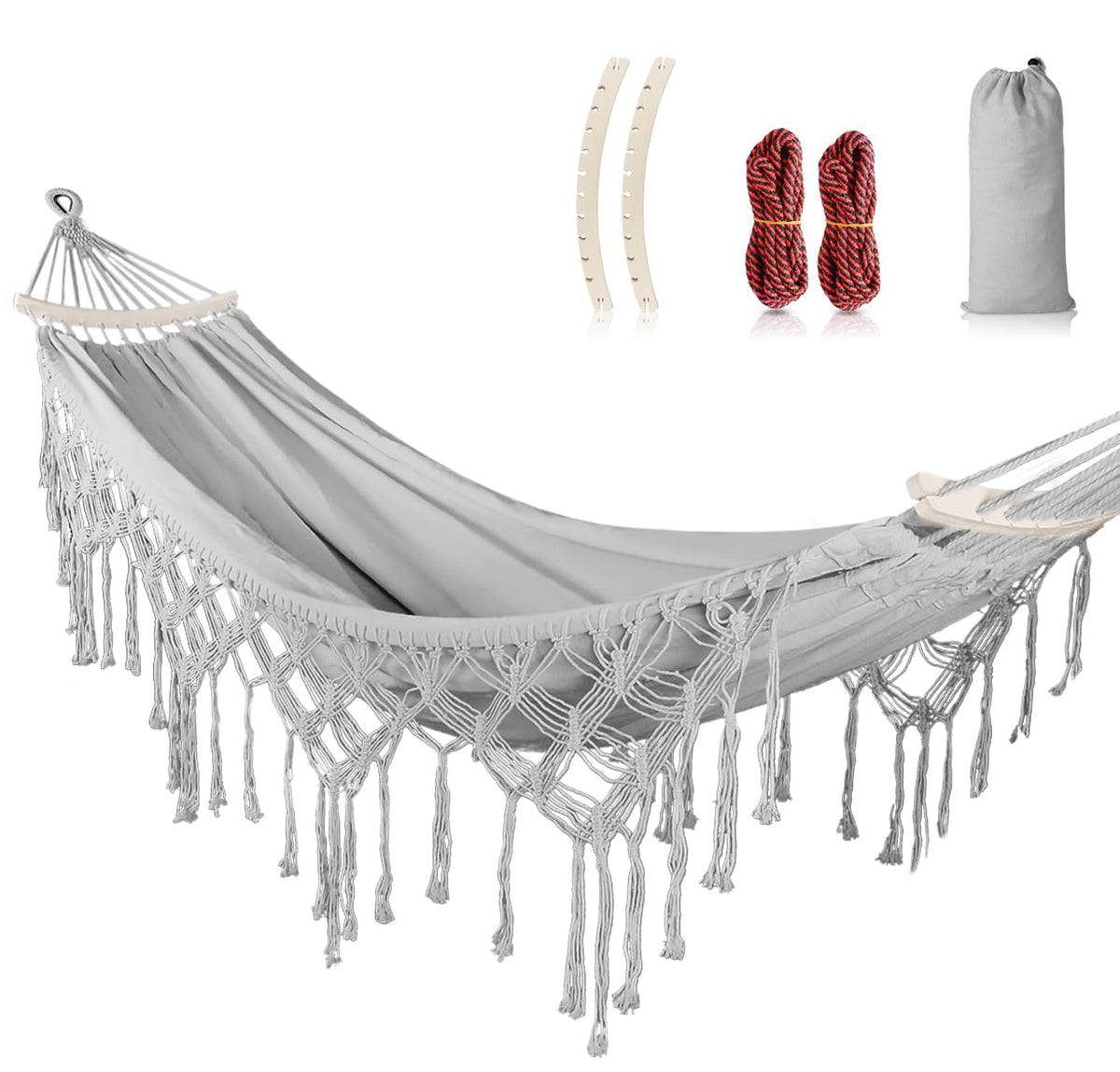 MOSFiATA front view showing hammock and included accessories for easy setup