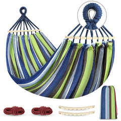 MOSFiATA front view of light green hammock showing roomy bed and straps for comfortable relaxation