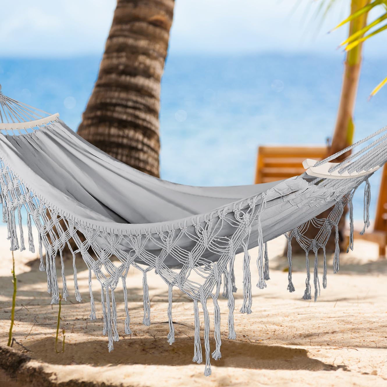 MOSFiATA hammock with person for scale proving roomy two-person capacity