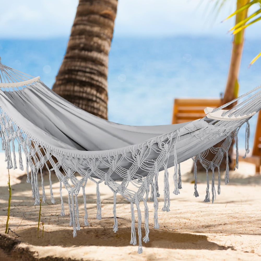 MOSFiATA hammock with person for scale proving roomy two-person capacity