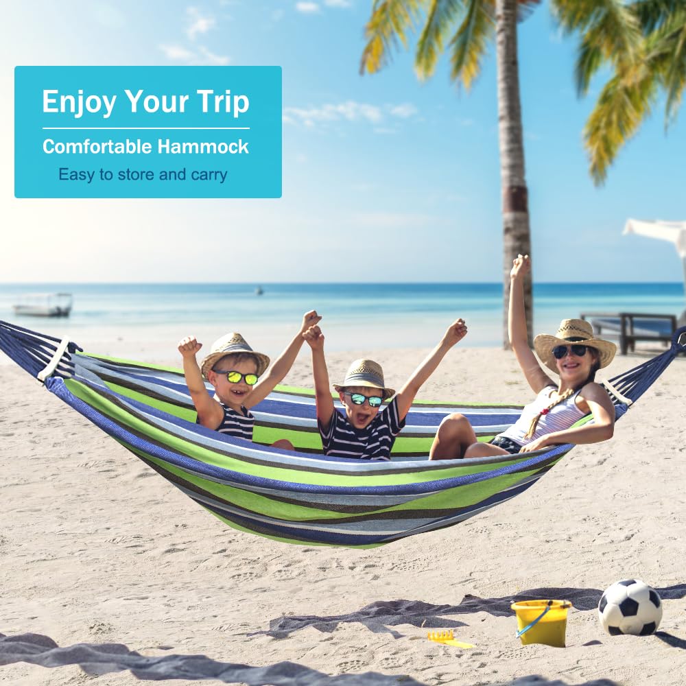 MOSFiATA hammock packed in storage bag next to a water bottle showing portable travel convenience