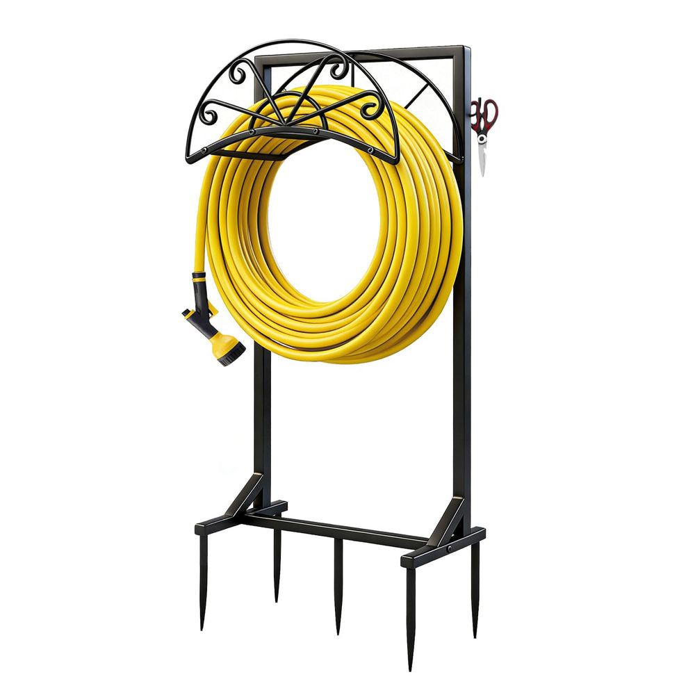 MOSIKEN front view of hose holder showing stable five-anchor base and organized hose