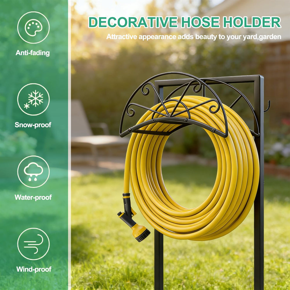 MOSIKEN hose rack placed on lawn near flower bed showing versatile placement