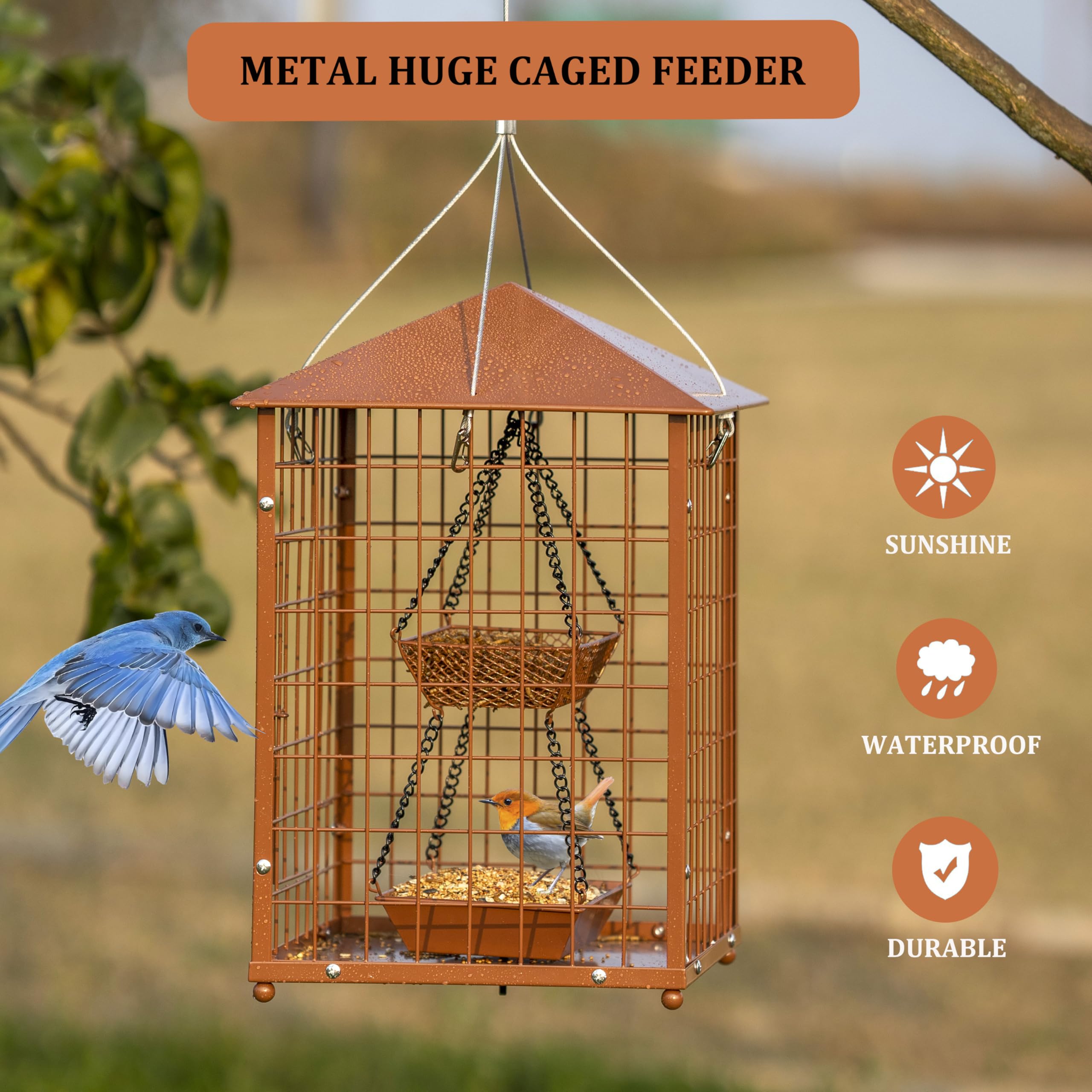 Mosloly roof and lid weatherproof design protecting seed from rain and benefit: dry food