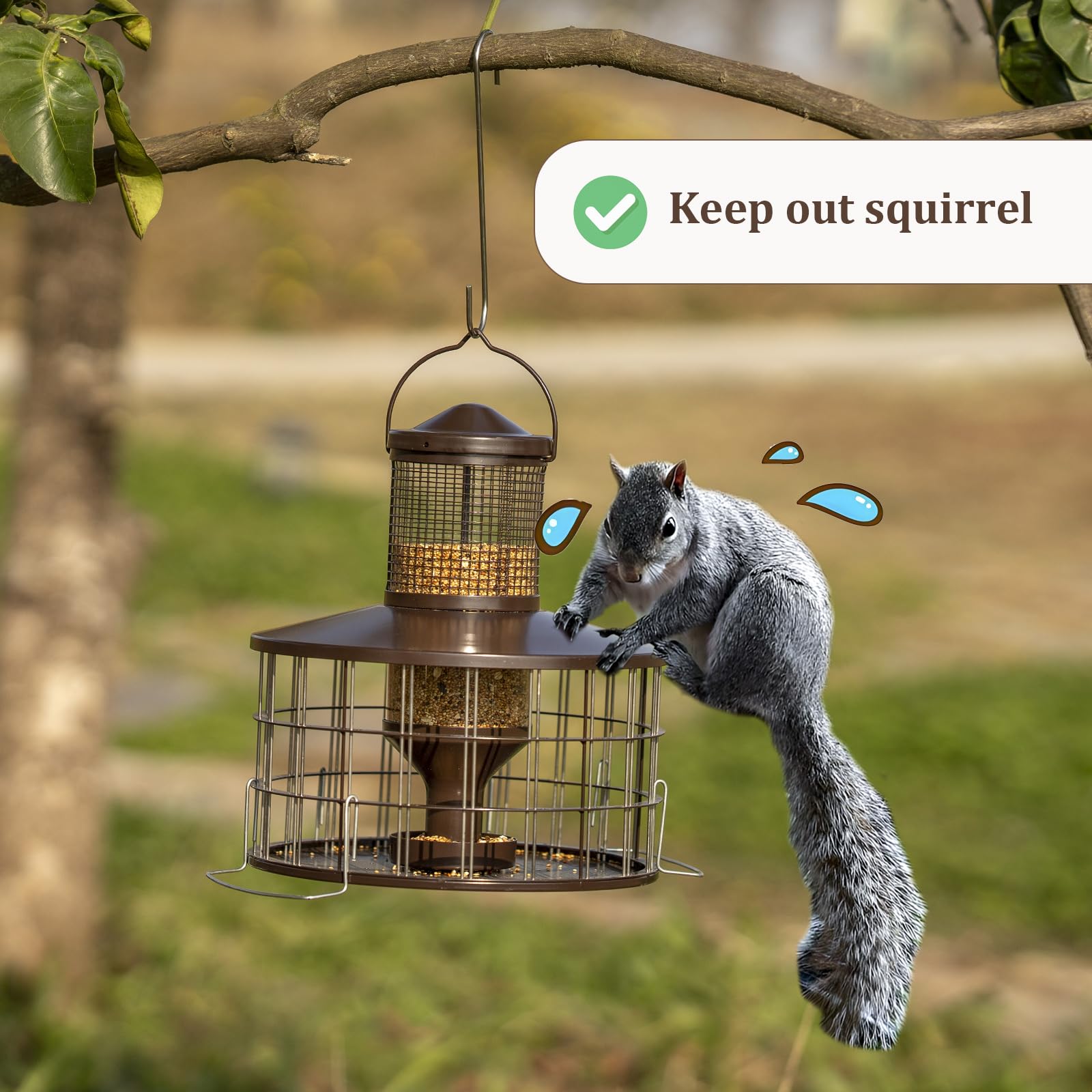 Mosloly feeder held in hand to show 3 lb capacity and compact scale
