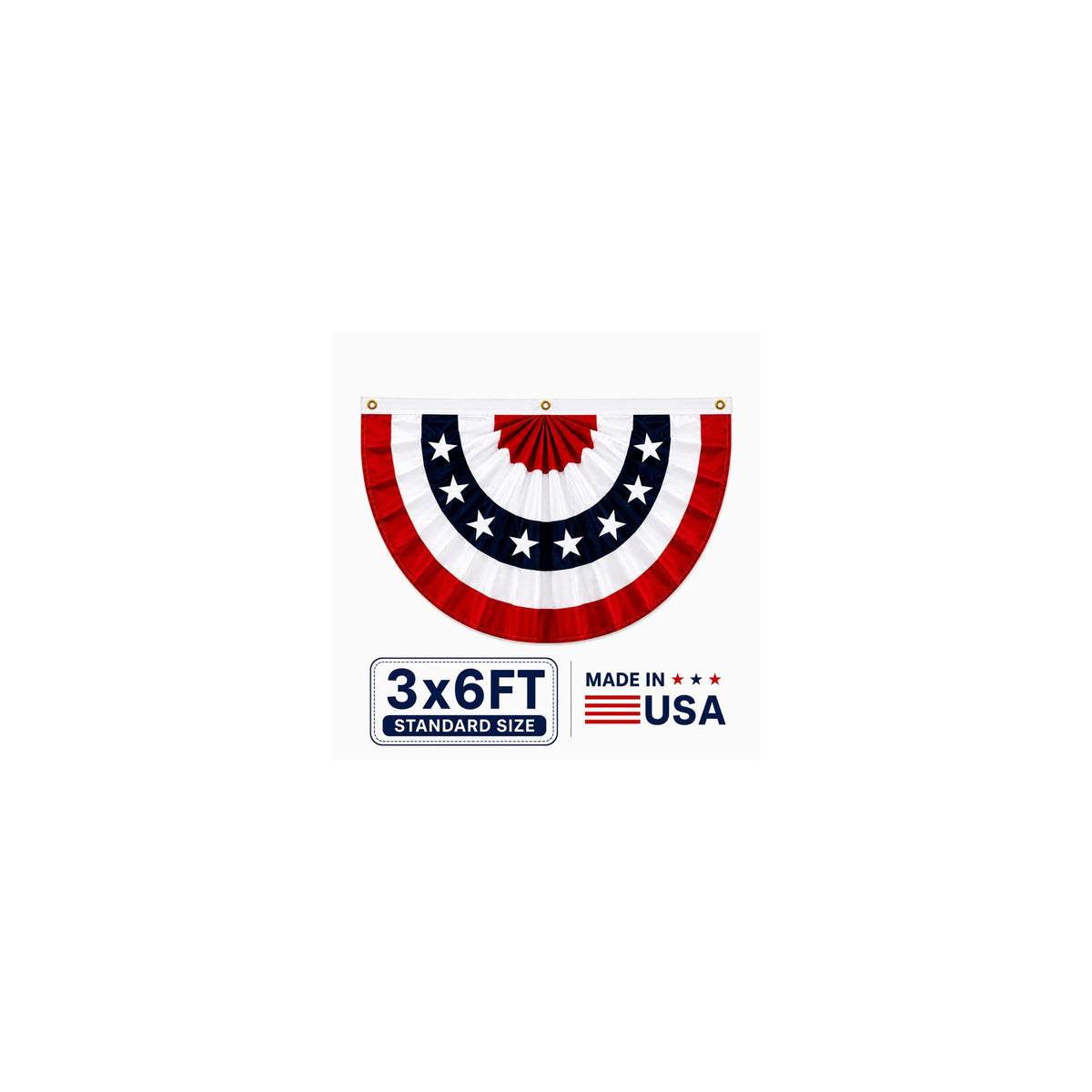 Mosprovie front view of bunting showing full patriotic design and durable finish