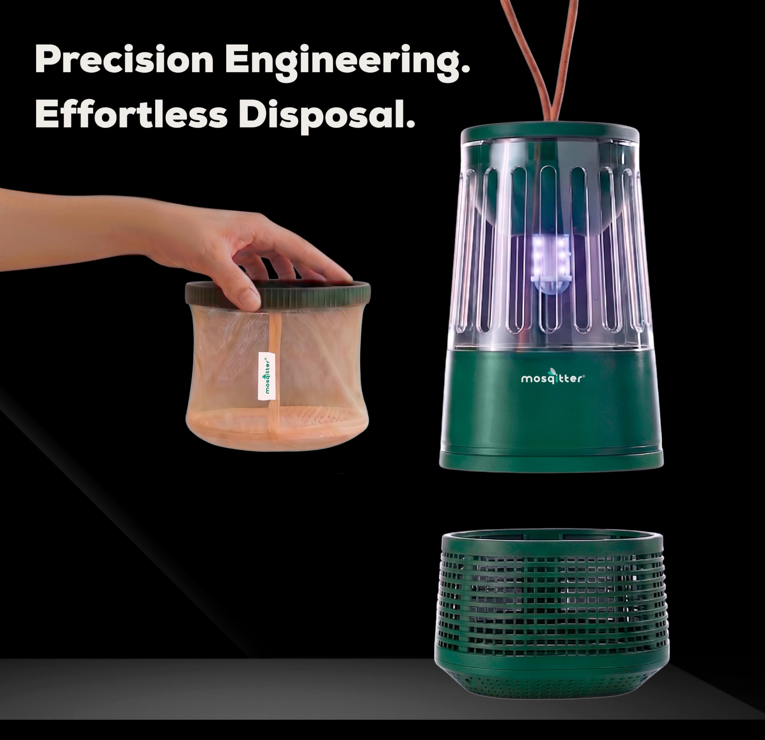 MOSQITTER next to hand showing mini size and portable convenience