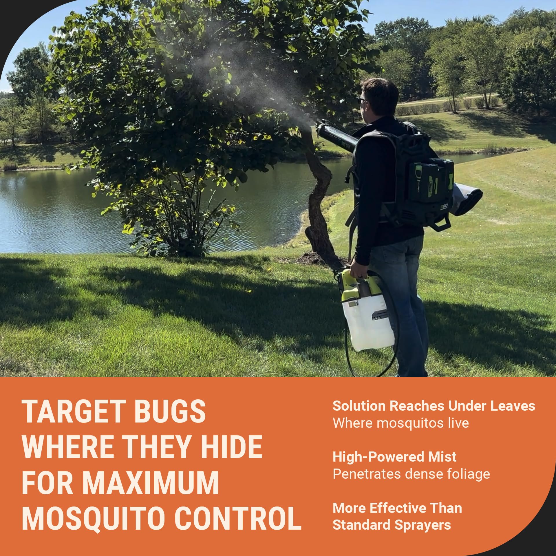 Mosquito Sniper System spraying underside of leaves to reach hidden pests