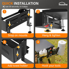 mossime paper towel holder and four J-hooks for quick cleanup