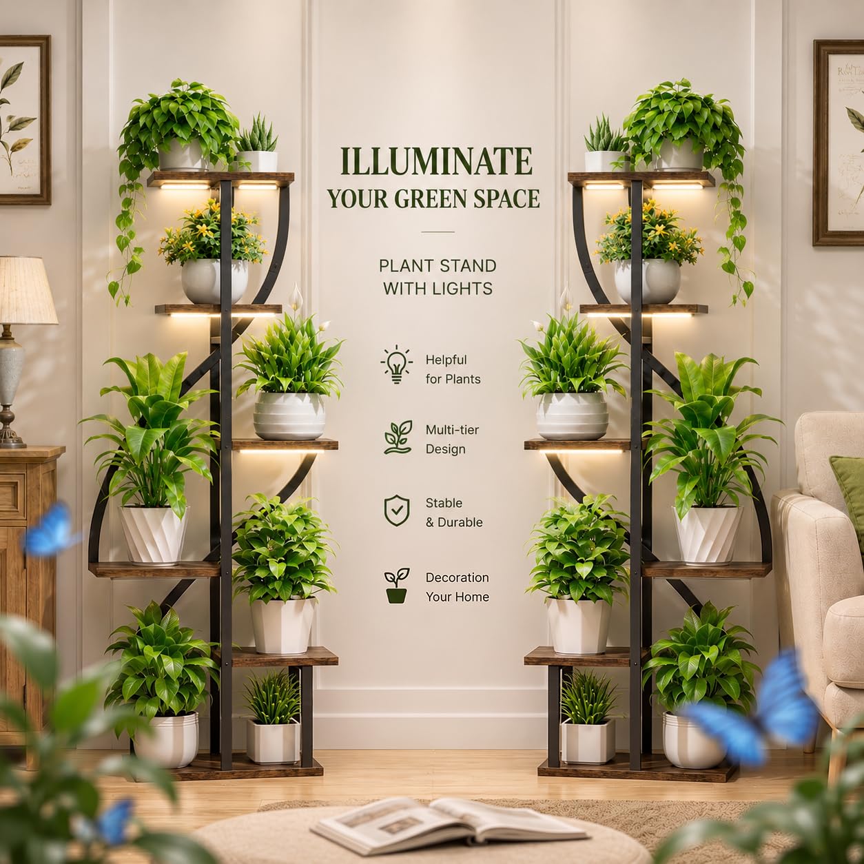MOSTWOGO plant stand placed in corner living room maximizing space