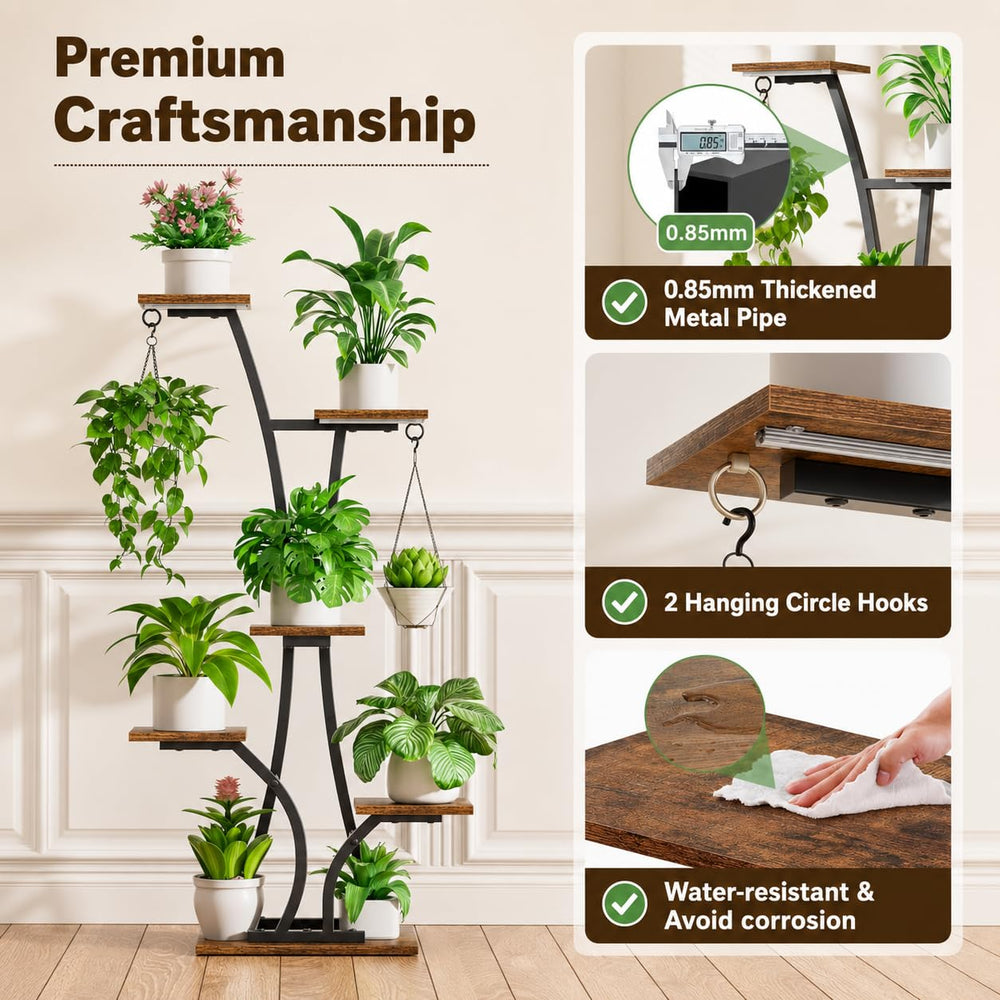 MOSTWOGO plant stand beside chair showing 45-inch height and size context