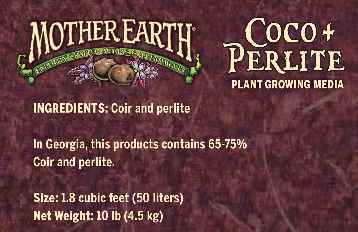 Mother Earth bag beside ruler showing 1.8 cu ft size and label