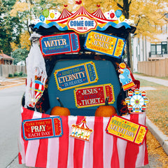 MotiMind decorated car trunk in use creating a welcoming carnival-style treat station
