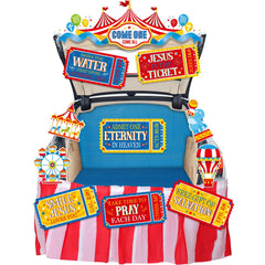 MotiMind faith carnival awning front view showing bold colors and inviting message