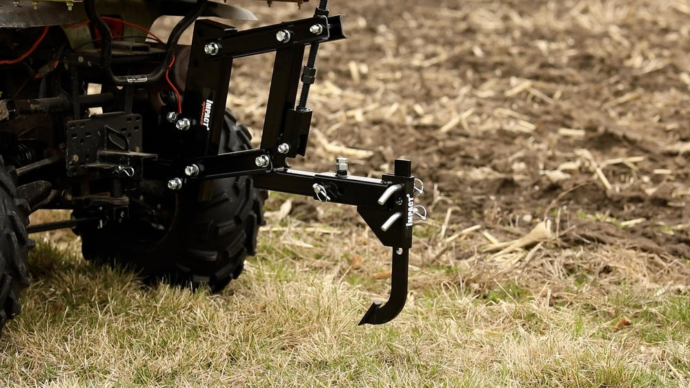 MotoAlliance Middle Buster mounted on an ATV, enabling quick field root ripping and trenching