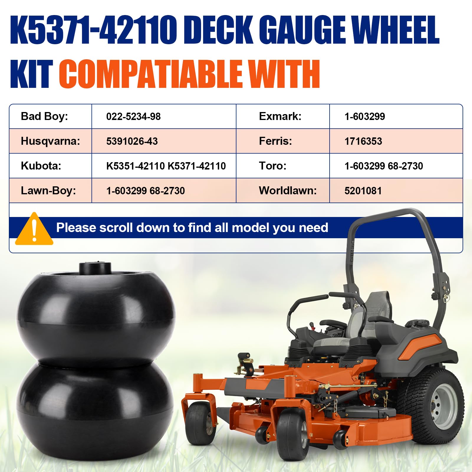 Motofoal wheel installed on mower deck demonstrating better deck protection and reduced scalping