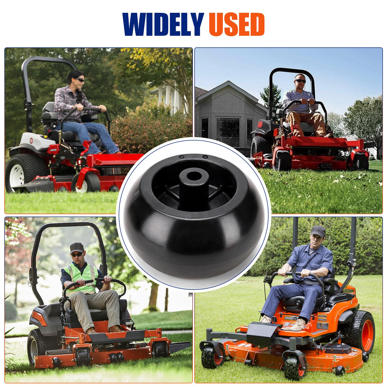 Motofoal wheel on a mower in a lawn setting showing improved cutting consistency benefit