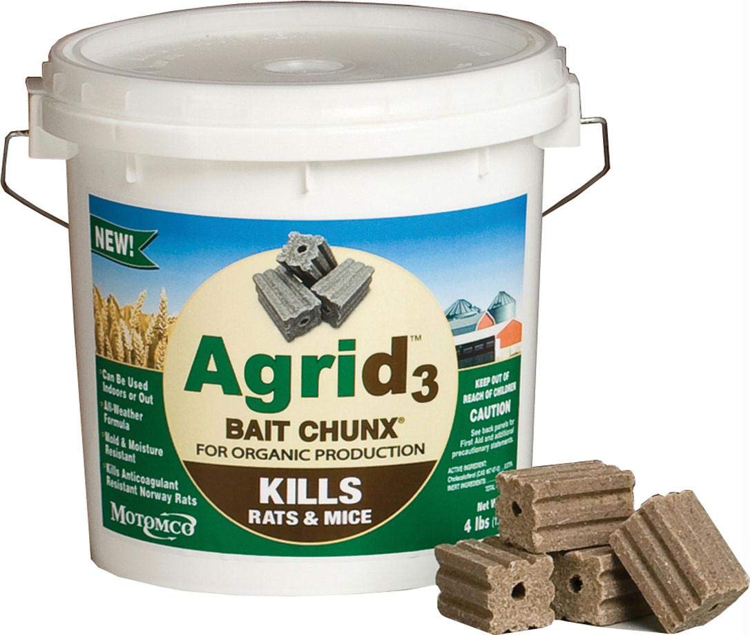 Motomco Agrid 3 front view of 4 lb container showing durable bait packaging and clear label