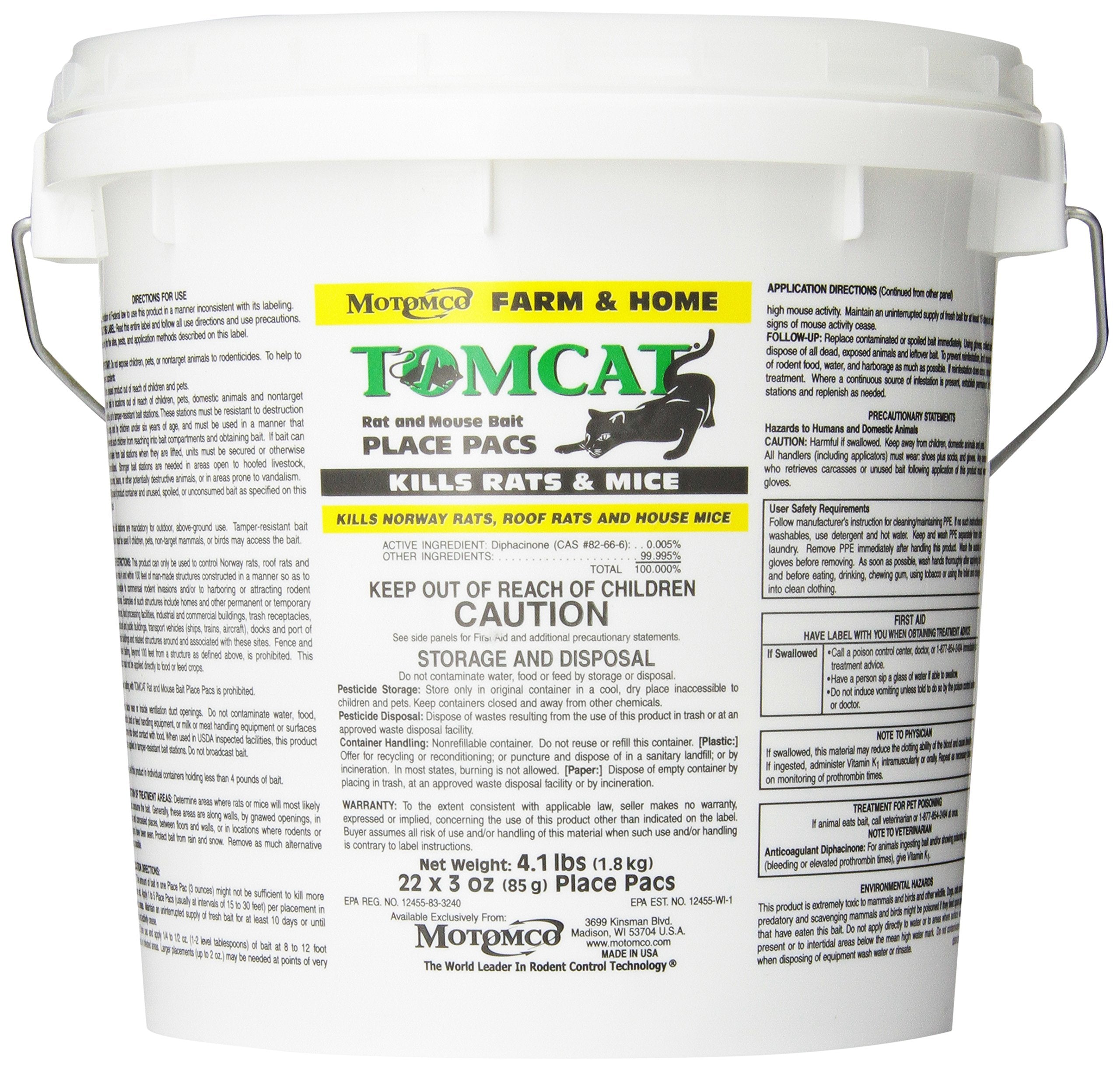 Motomco Tomcat label and ingredient panel highlighting diphacinone information