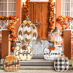 Moucuny front packaging of six pumpkin signs showing complete fall set benefit