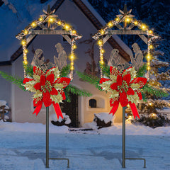 Moukeren front view of two nativity stakes creating curb appeal