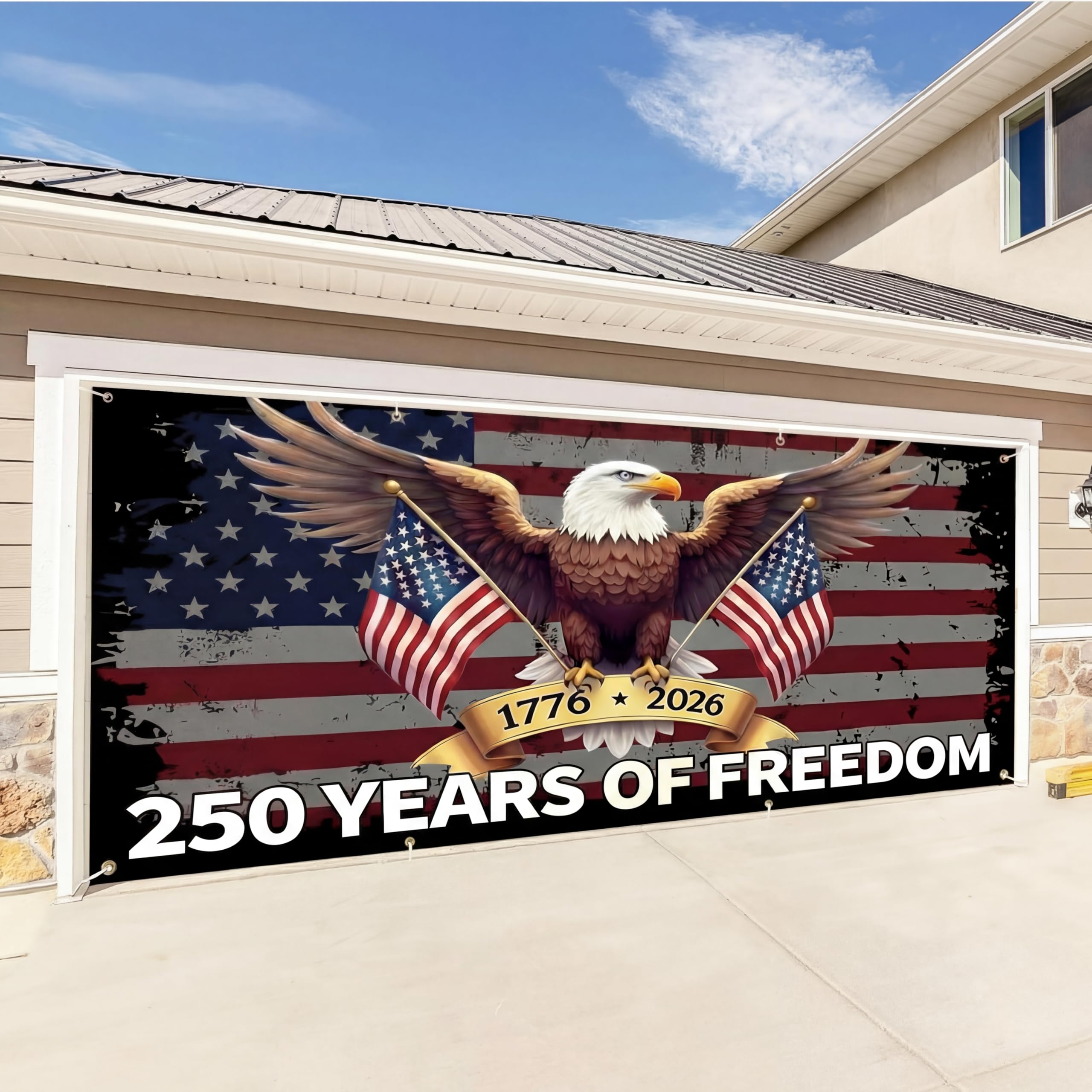 Moukeren installed on garage doors showing full coverage and festive impact